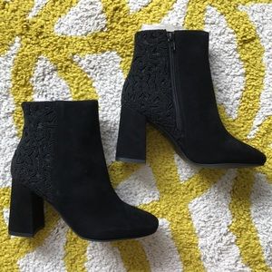 NWT Barney’s Beaded Suede and Velvet Ankle Boots